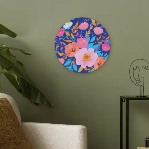 Bloemen - Blauw - Roze Akoestische PET Vilt - Rond klein -sfeer2