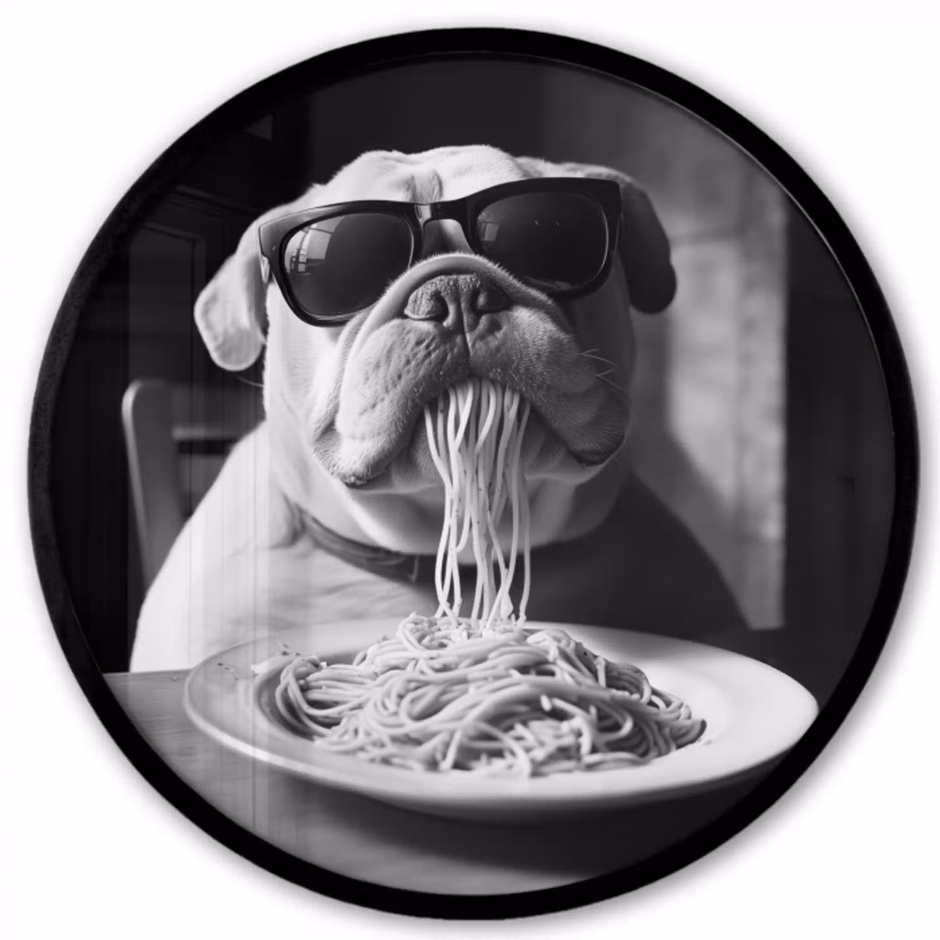 Hond - Bulldog - Pasta - Bril - Stoer - Dieren Fotolijst rond zonder passe partout klein -3d