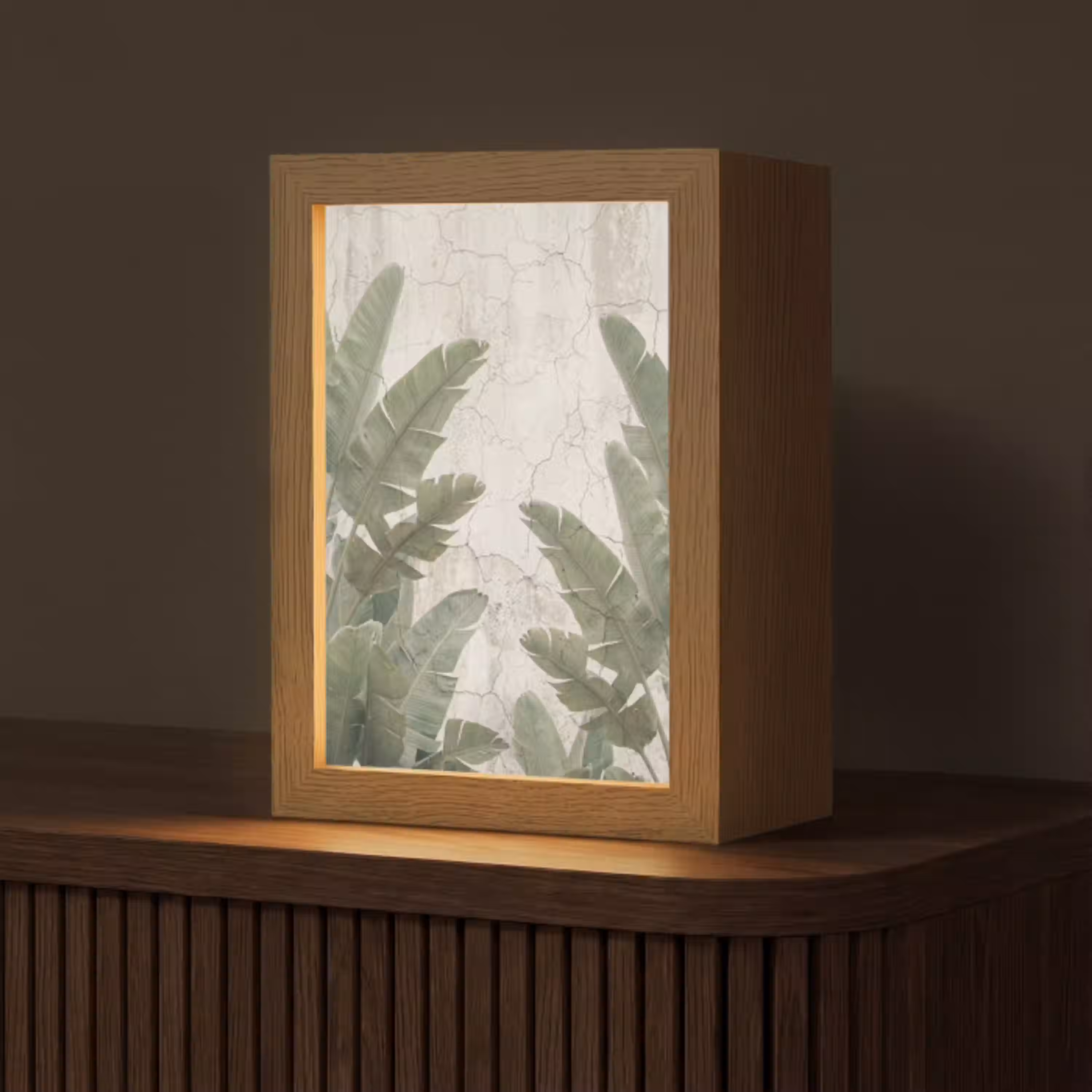 Bananenbladeren - Beton - Groen Light Box met kabel (Tafellamp) klein -z3d_website