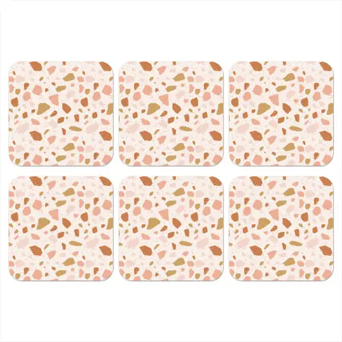 Terrazzo -  Patroon - Kleurrijk - Zalm onderzetter kurk middel 366 -3d
