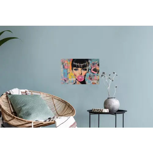 Kauwgom - Vrouw - Penseelstreken - Modern Muursticker klein -plant