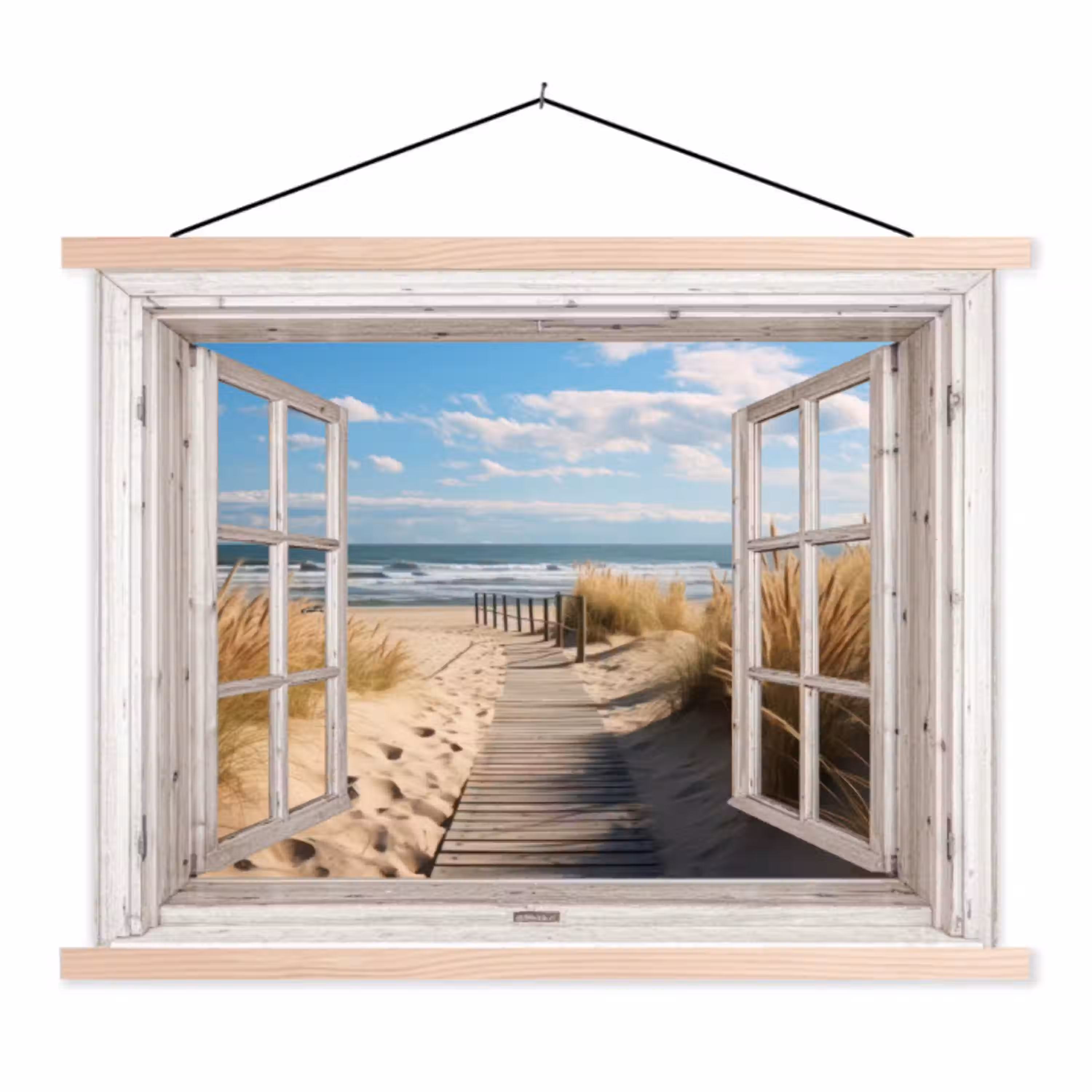 Raam - Zee - Kust - Natuur - Doorkijk - Strand - Waddenzee textielposter latten blank klein -3d