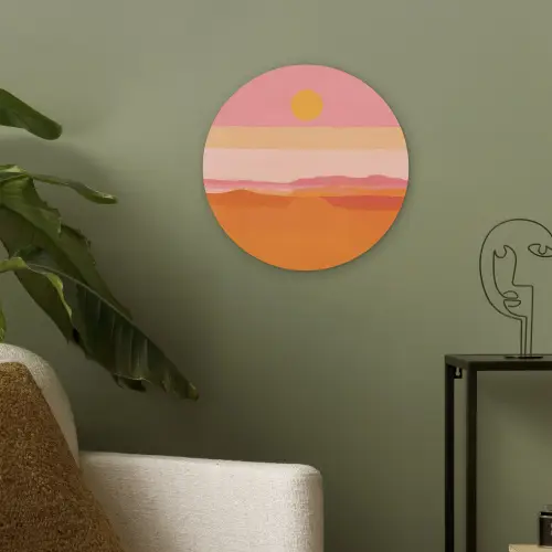 Zon - Abstract - Landschap - Oranje Akoestische PET Vilt - Rond klein -sfeer2