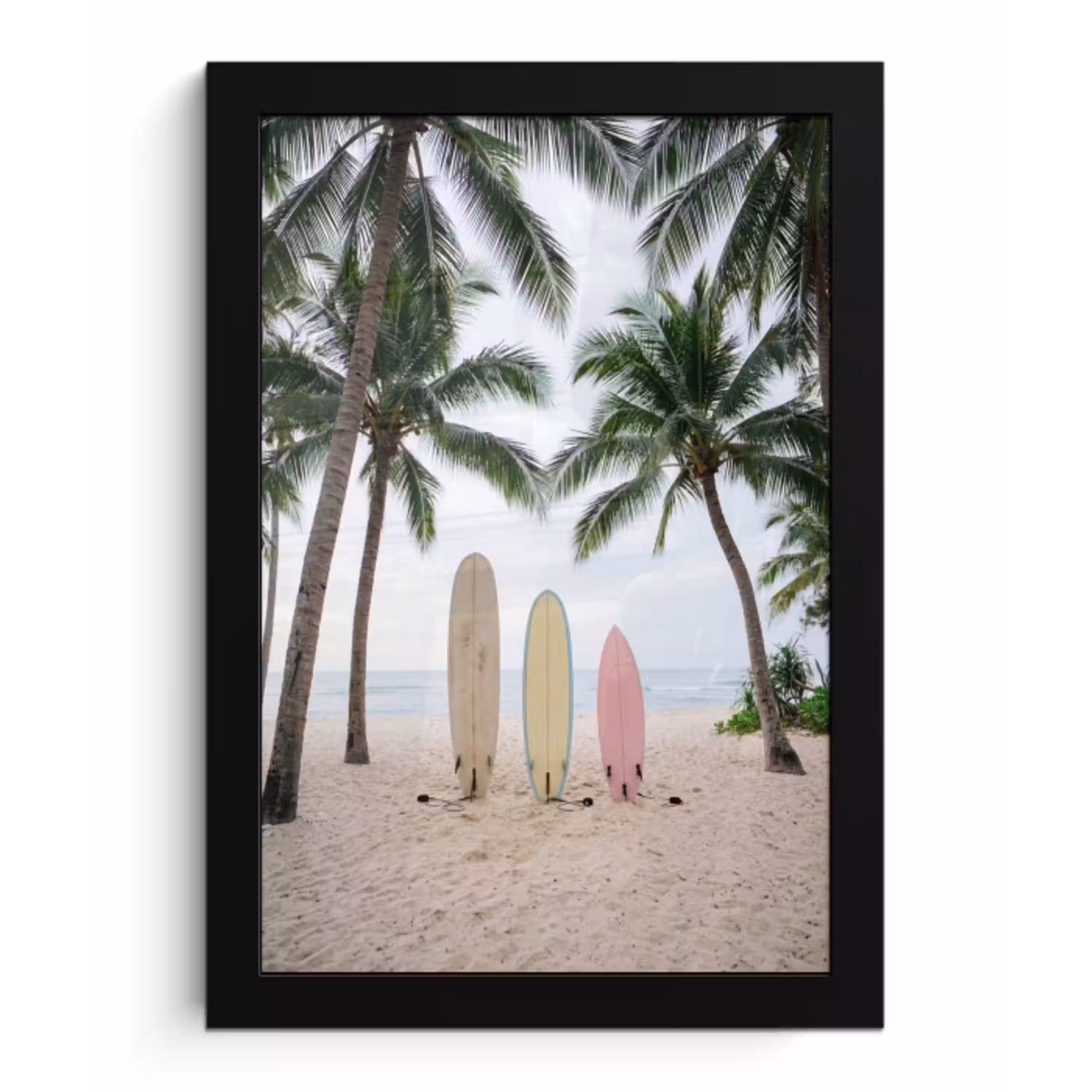 Surfboard - Palmbomen - Kleurrijk fotolijst zwart zonder passe partout klein -3d