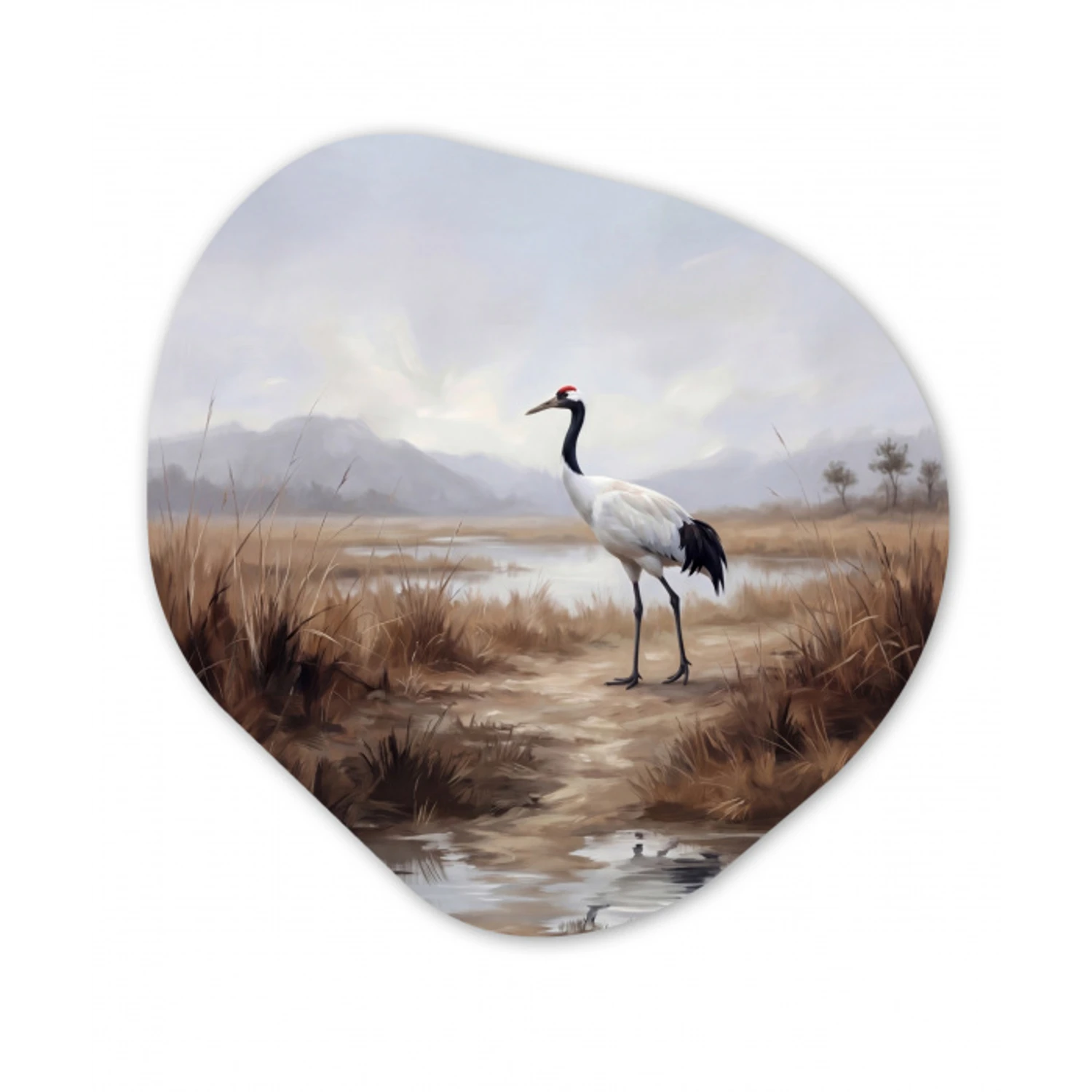 Kraanvogel - Natuur - Realistisch Wandcirkel Organisch Aluminium middel -3d