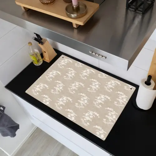 Motief - Beige - Linnen Inductie beschemer met haakjes klein 777 -sfeer1
