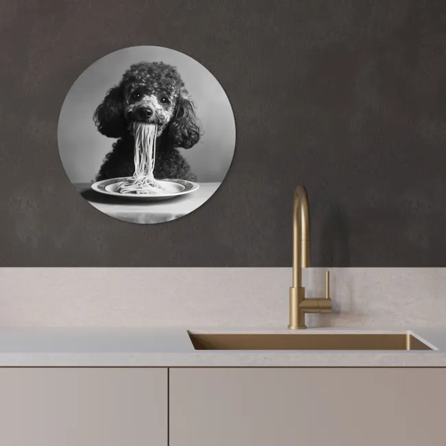 Poedel - Hond - Zwart - Wit - Schattig - Pasta KitchenYeah - Keuken - Wandcirkel Forex klein -sfeer1