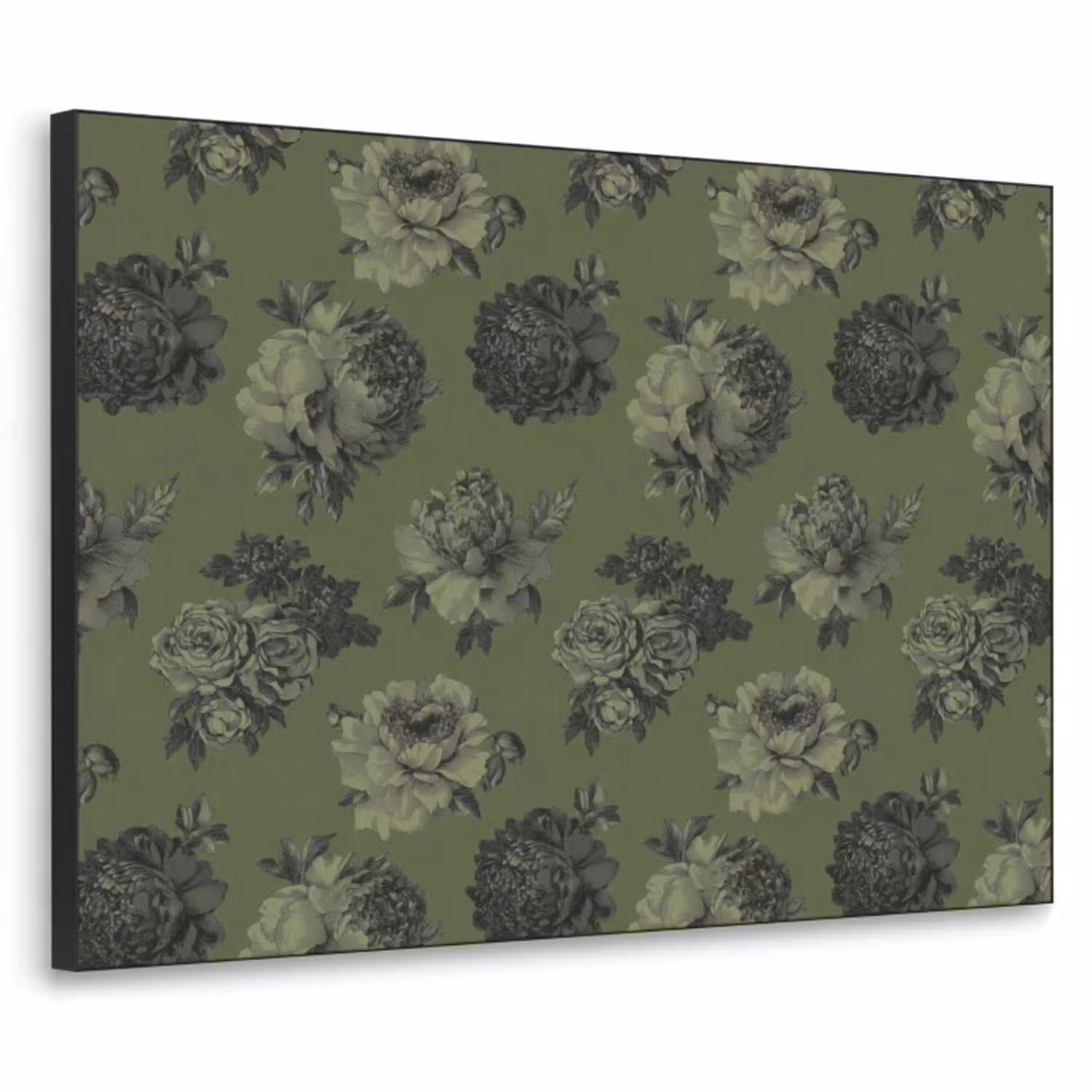 Klassiek - botanisch - olijfgroen - bloemen Textielframe zwart klein 947 -3d