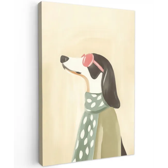 Hond - Zonnebril - Sjaal Tuinposter op houten frame 2 cm dik klein -3d