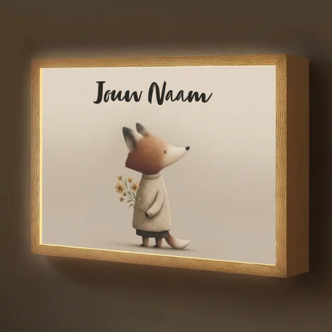 Lightbox - Wandlamp kinderkamer met naam - Vos - Gele bloemen - Minimalistisch