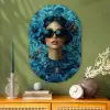 Vrouw - Bloemen - Vlinders - Blauw - Abstract Wandcirkel Ovaal Glas middel -sfeer2