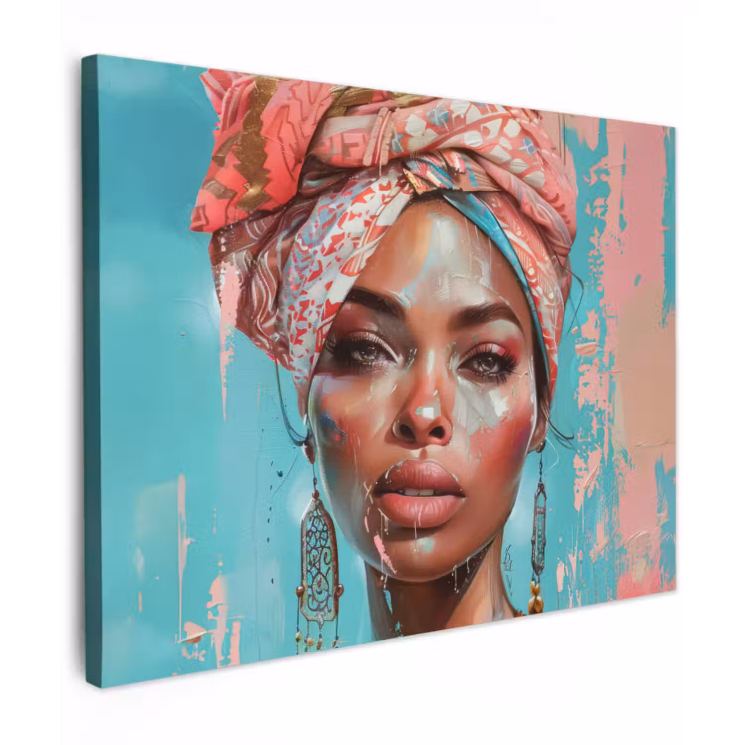 Canvas schilderij - Vrouw - Portret - Blauw - Roze - Modern