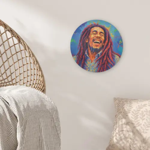 Regenboogkleuren - Man - schilderij Akoestische PET Vilt - Rond klein -sfeer4