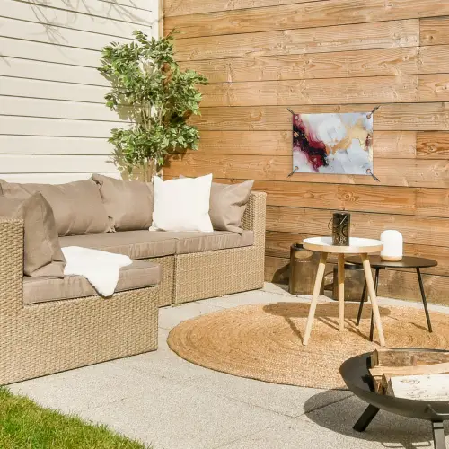 Rood - Abstract - Goud - Modern tuinposter los doek klein -sfeer4
