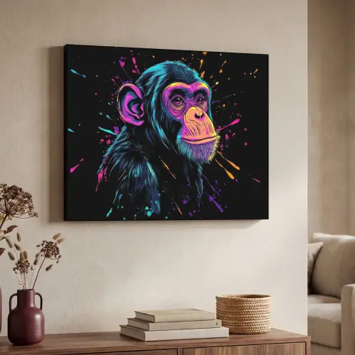 Aap - Verf - Neon - Kleur Textielframe zwart klein -sfeer3