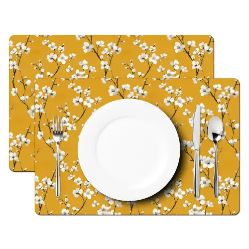 Bloesemtak - Aquarel - Geel Placemat vinyl groot 368 -zzsfeer2_Kitchenyeah-website