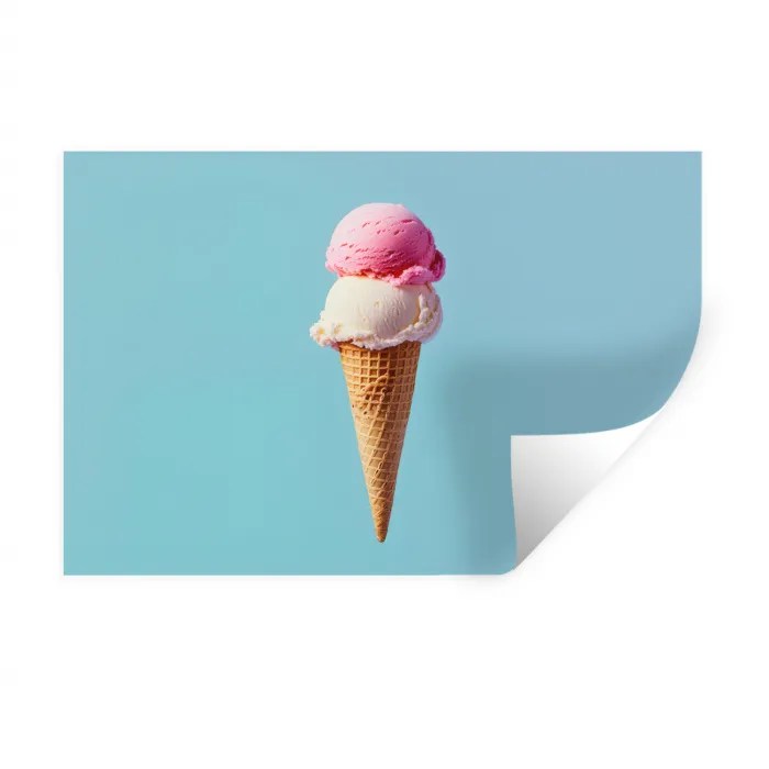 Bolletjes - Schepijs - Hoorntje - Blauw Muursticker klein -3d