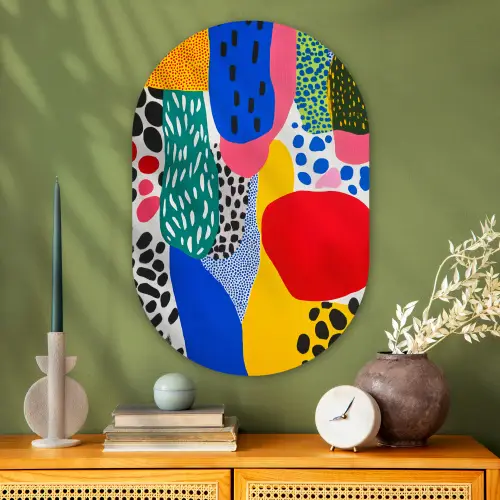 Stippen - Vormen - Modern - Kleuren Wandcirkel Ovaal Glas middel -sfeer2