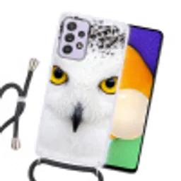 Sneeuwuil - Portret - Geel Hoesje Samsung Galaxy A52 5G met koord klein -sfeer1
