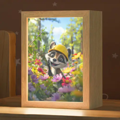 Wasbeer  - Natuur - Bloemen - Bouwhelm Light Box met kabel klein -zzz_3d_website