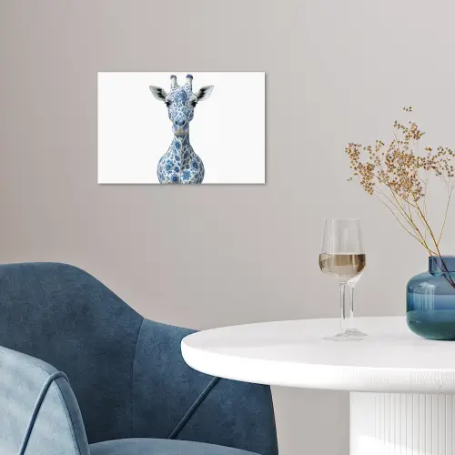 Giraffe - Delfts blauw - Dieren - Minimalistisch poster papier klein -sfeer3