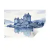 Schots - Kasteel - Blauw - Aquarel Muursticker klein -3d