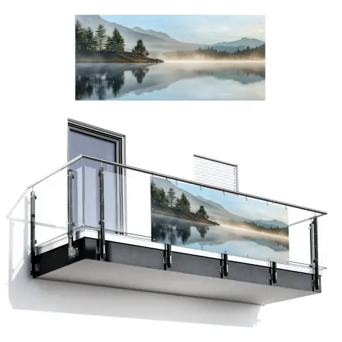 Meer - Mist - Bergen - Landschap Balkonbeschermer Duitsland klein -3d