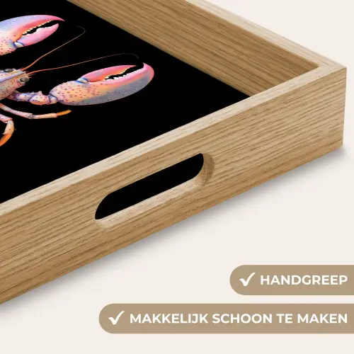 Kreeft - Roze - Zacht - Zwart Dienblad Rechthoek middel -USP_HandgreepNL