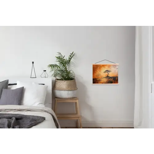 Boom - Landschap - Oranje textielposter latten blank klein -woonkamer