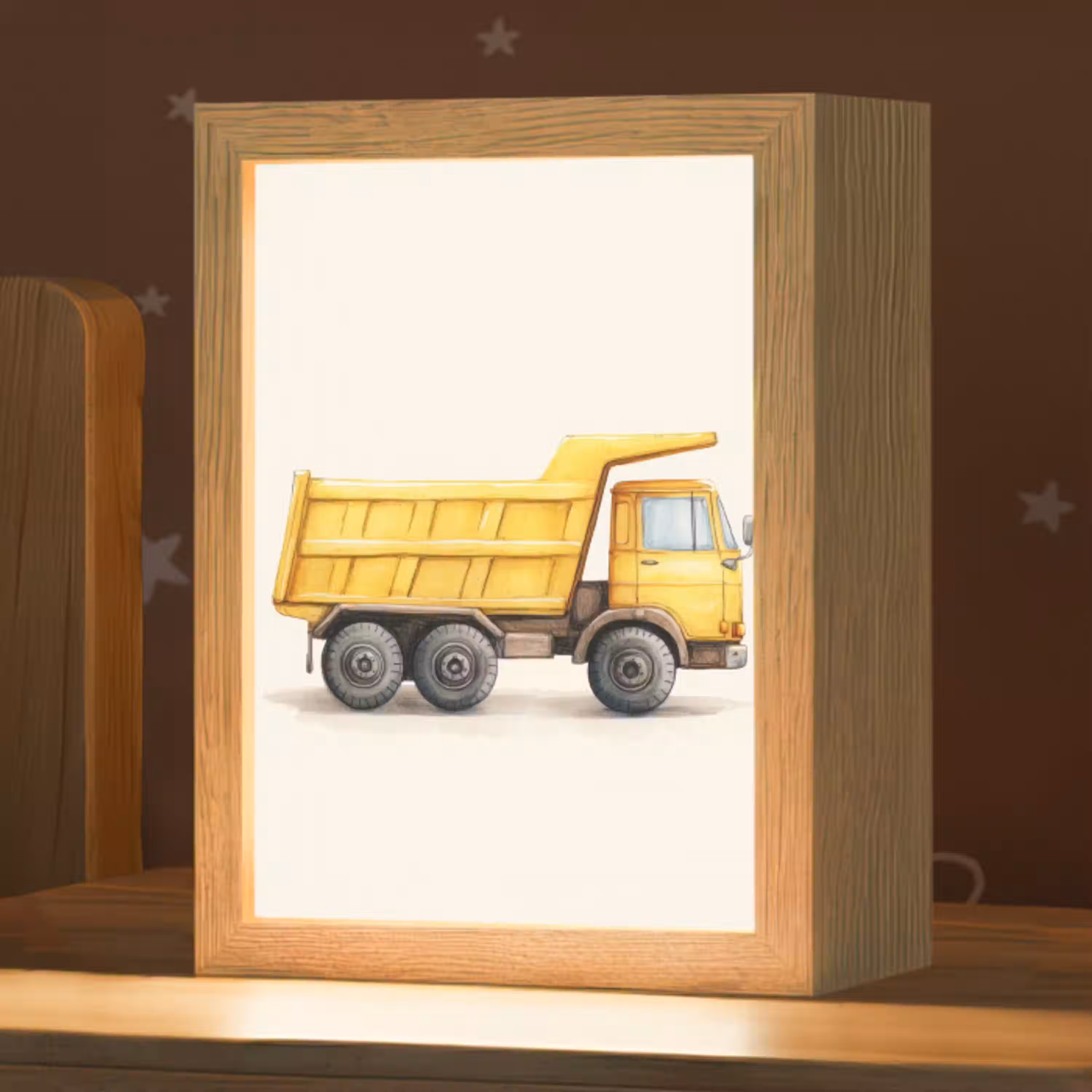 Kiepwagen - Geel - Illustratie Light Box met kabel (Kinderlampje) klein -zzz_3d_website