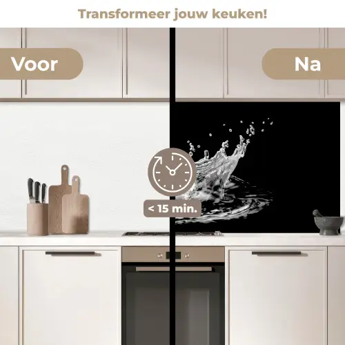 Water - Splash - Water - Zwart keuken achterwand 2 middel -voor-na2_NL