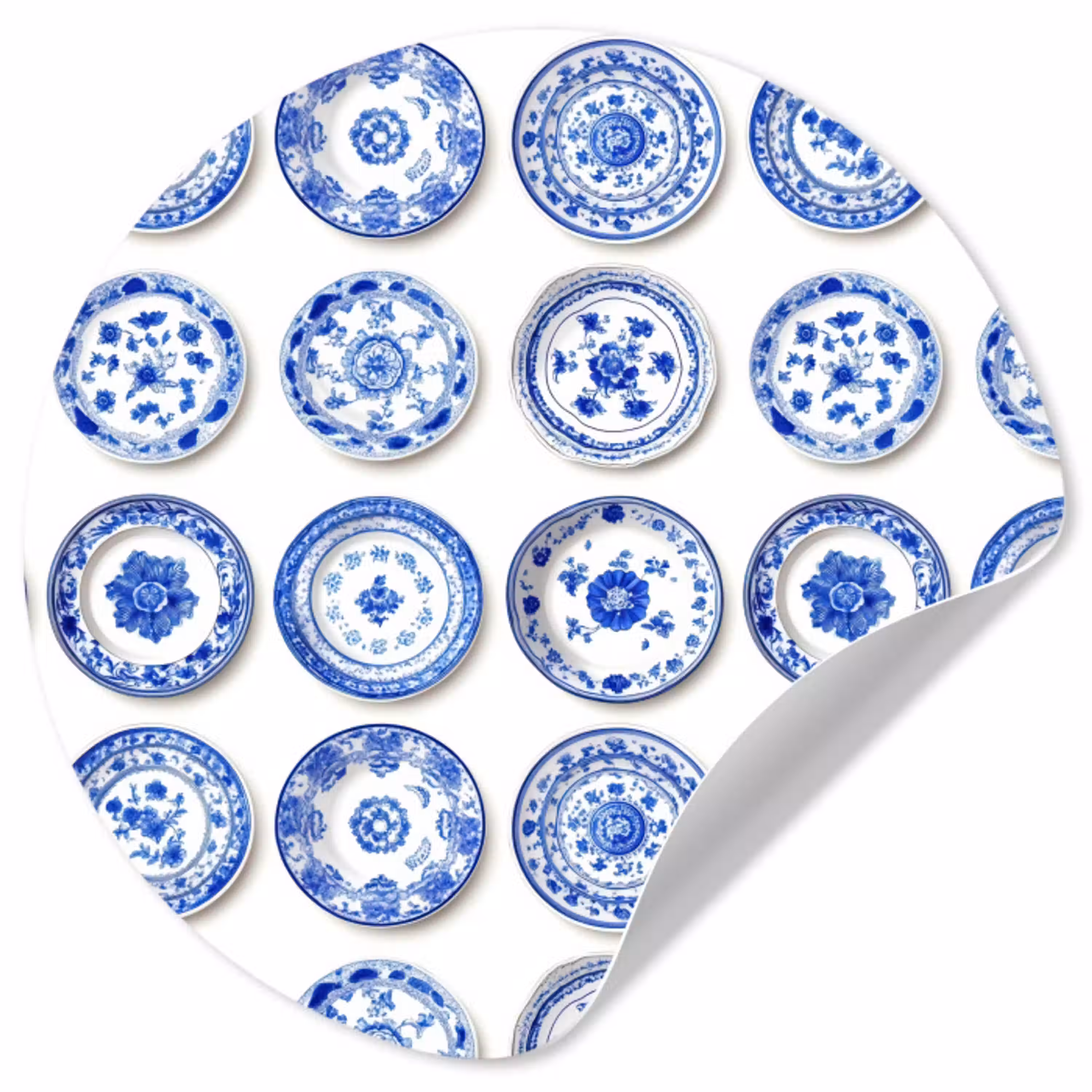 Borden - Bloemen - Patroon - Blauw Wandcirkel behangsticker klein 186 -3d
