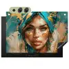 Vrouw - Portret - Goud - Luxe - Blauw Inductie beschemer met haakjes klein -3d