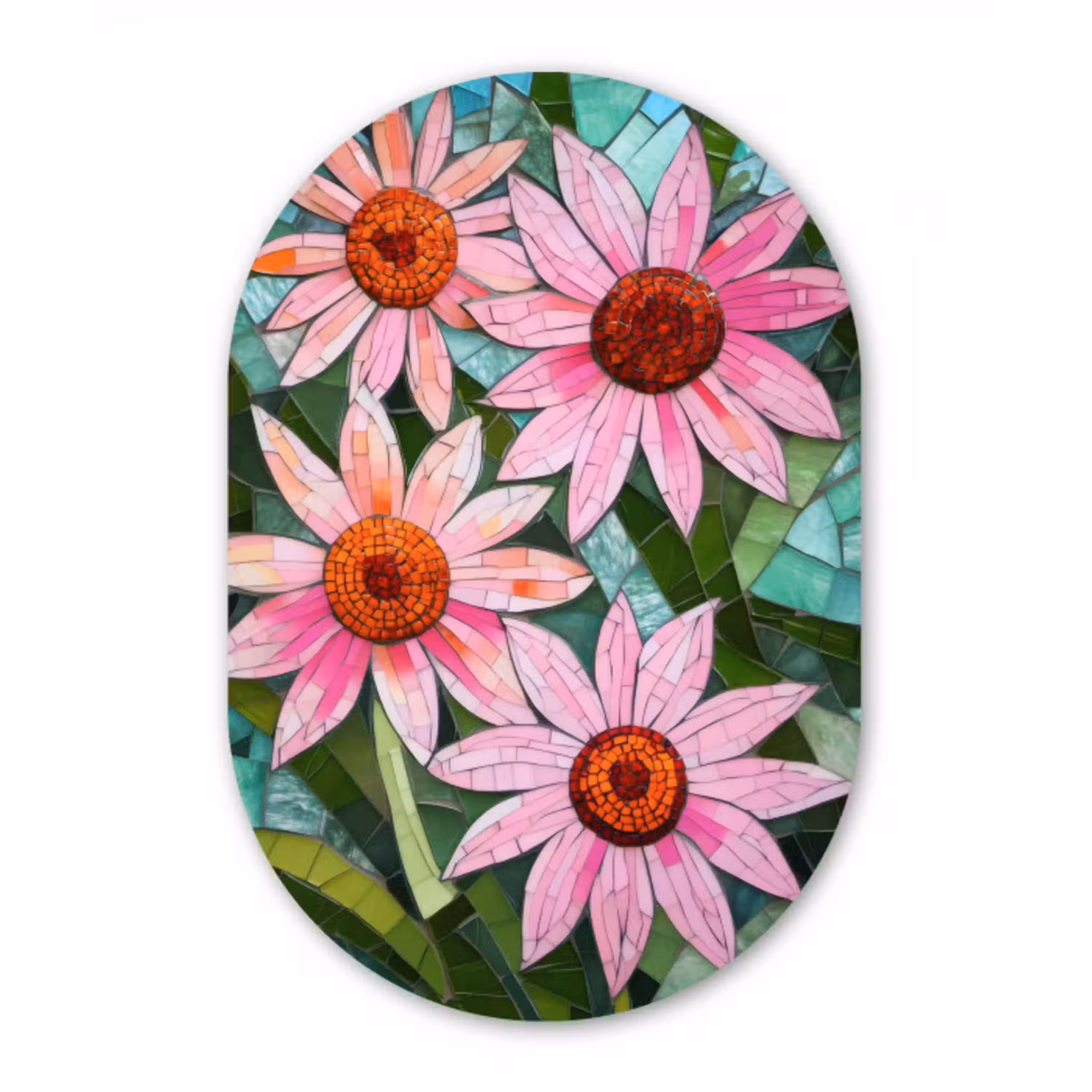 Bloemen - Roze - Glasmozaïek Wandcirkel Ovaal Glas middel -3d