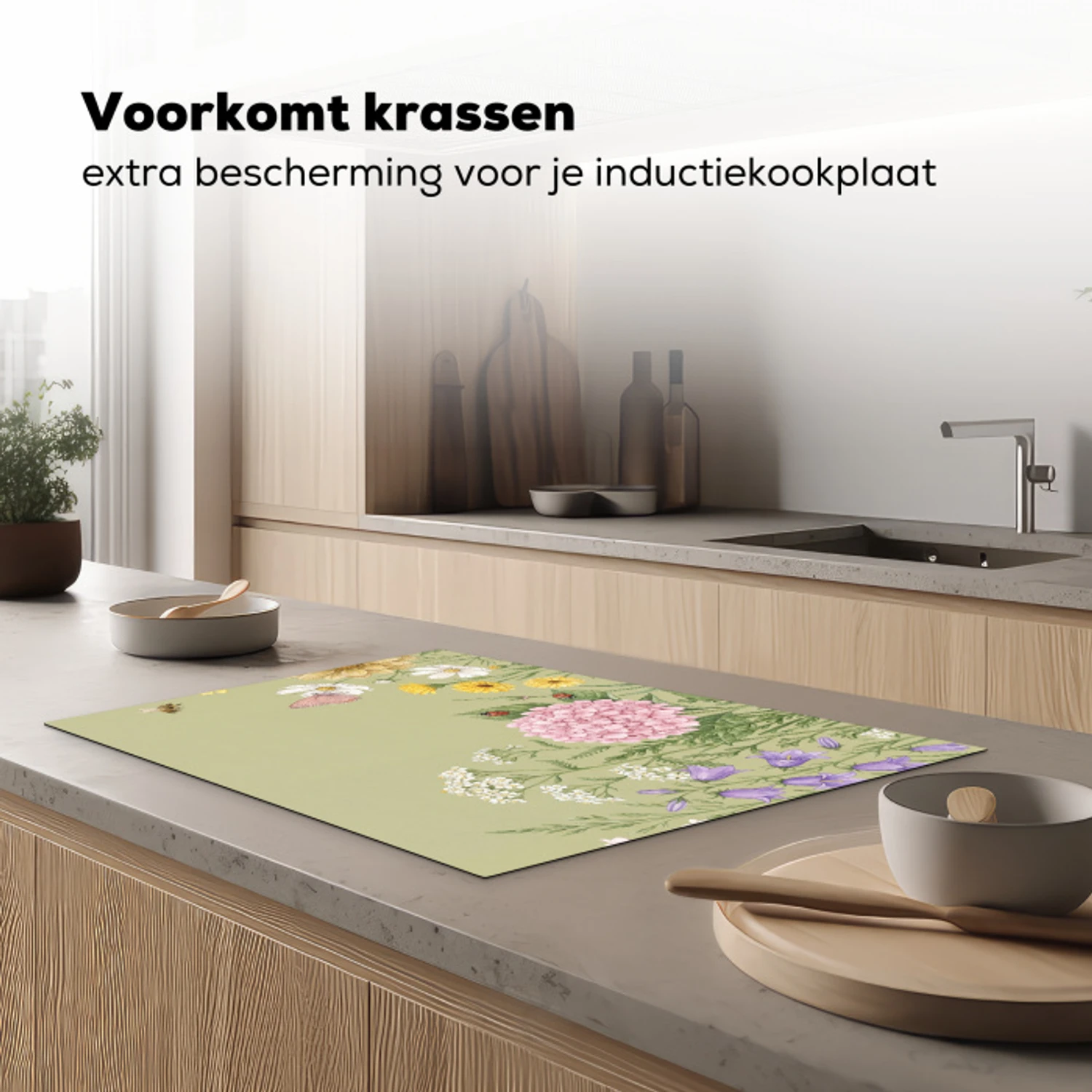 Botanisch - Bloemen - Kleurrijk Inductie beschermer vinyl 3mm klein -sfeer1