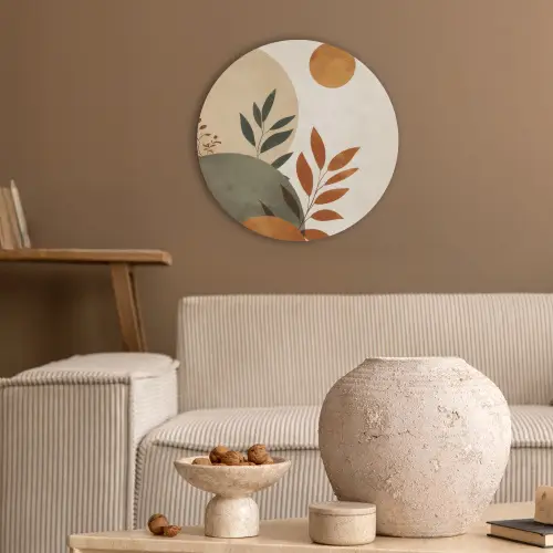 Vormen - Rond - Bladeren - Beige Akoestische PET Vilt - Rond klein -sfeer1