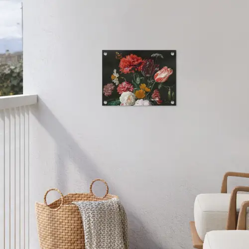 Stilleven met bloemen in een glazen vaas - Schilderij van Jan Davidsz. de Heem tuinposter los doek klein -sfeer8