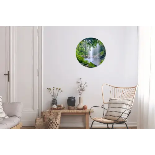 Jungle - Regenwoud - Water - Waterval - Planten Wandcirkel aluminium klein -woonkamer