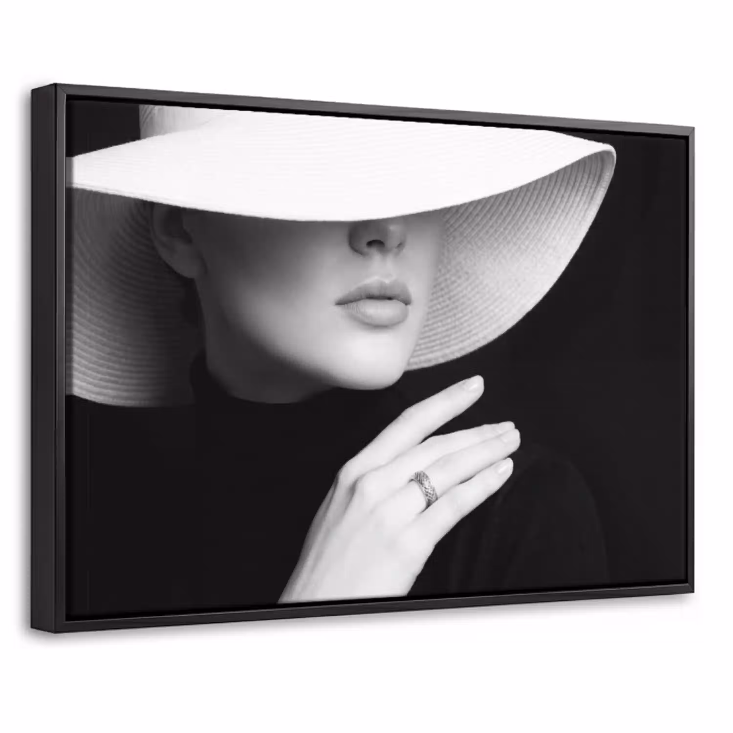 Vrouw - Hoed - Hand - Zwart - Wit - Klassiek Canvas met baklijst klein -threedimensional_3d_global