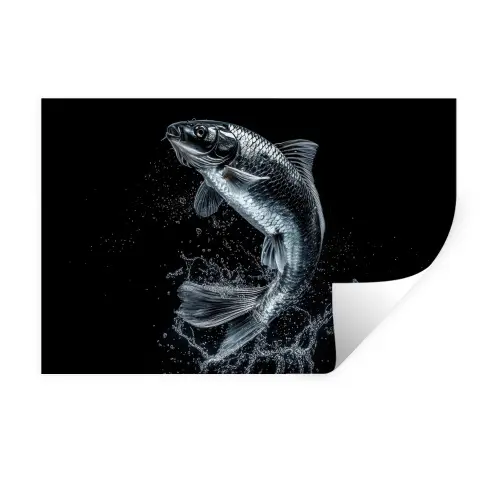 Vis - Koi - Zwart - Water Muursticker klein -3d