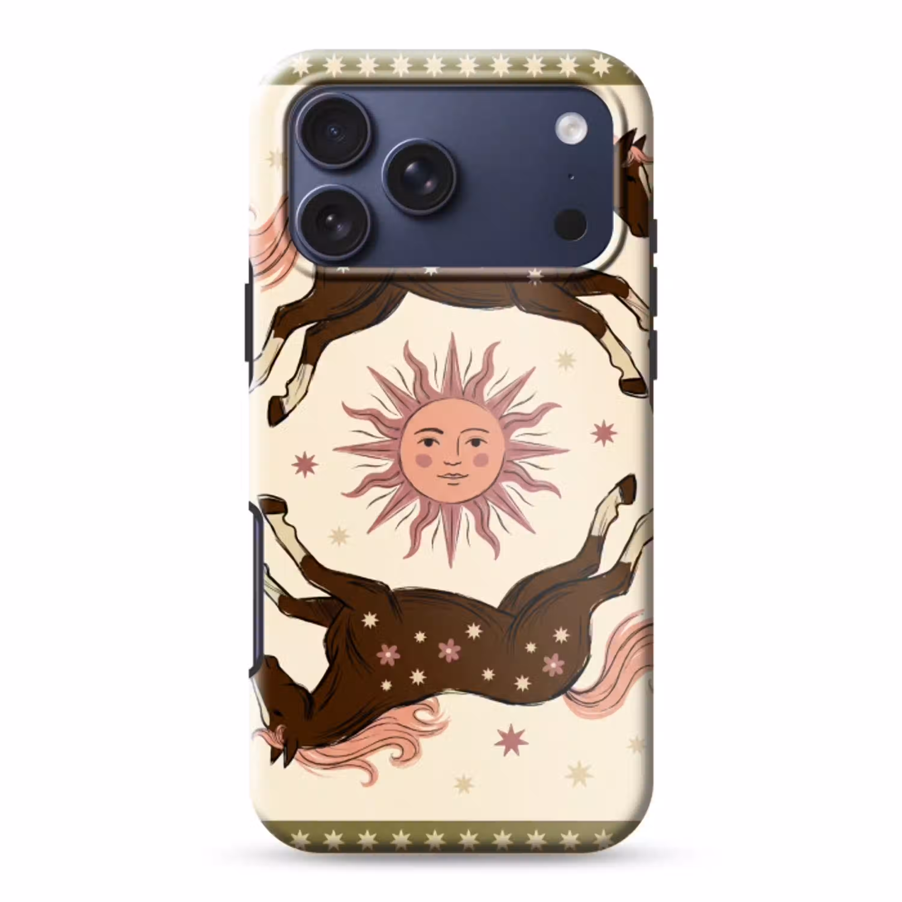 Paard - Zon - Mystiek - Illustratie - Roze Toughcase MagSafe Apple iPhone 17 Pro Max klein -3d