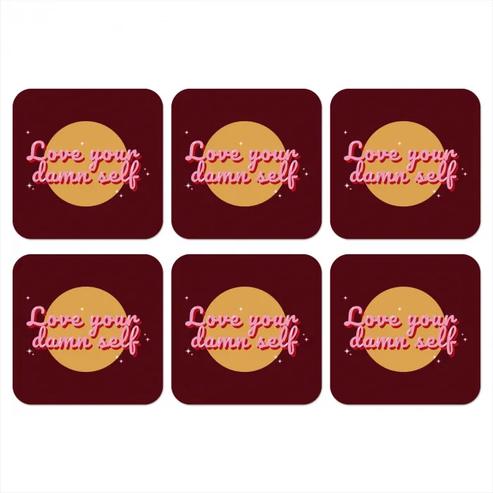 love your damn self - Cirkel - Glitter - Rood onderzetter kurk middel -3d