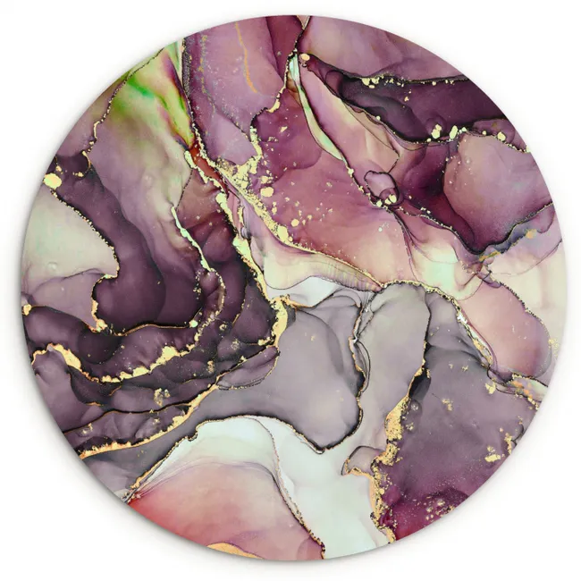 Marmer - Rood - Paars - Goud Wandcirkel kunststof plaat 5mm dik klein -3d