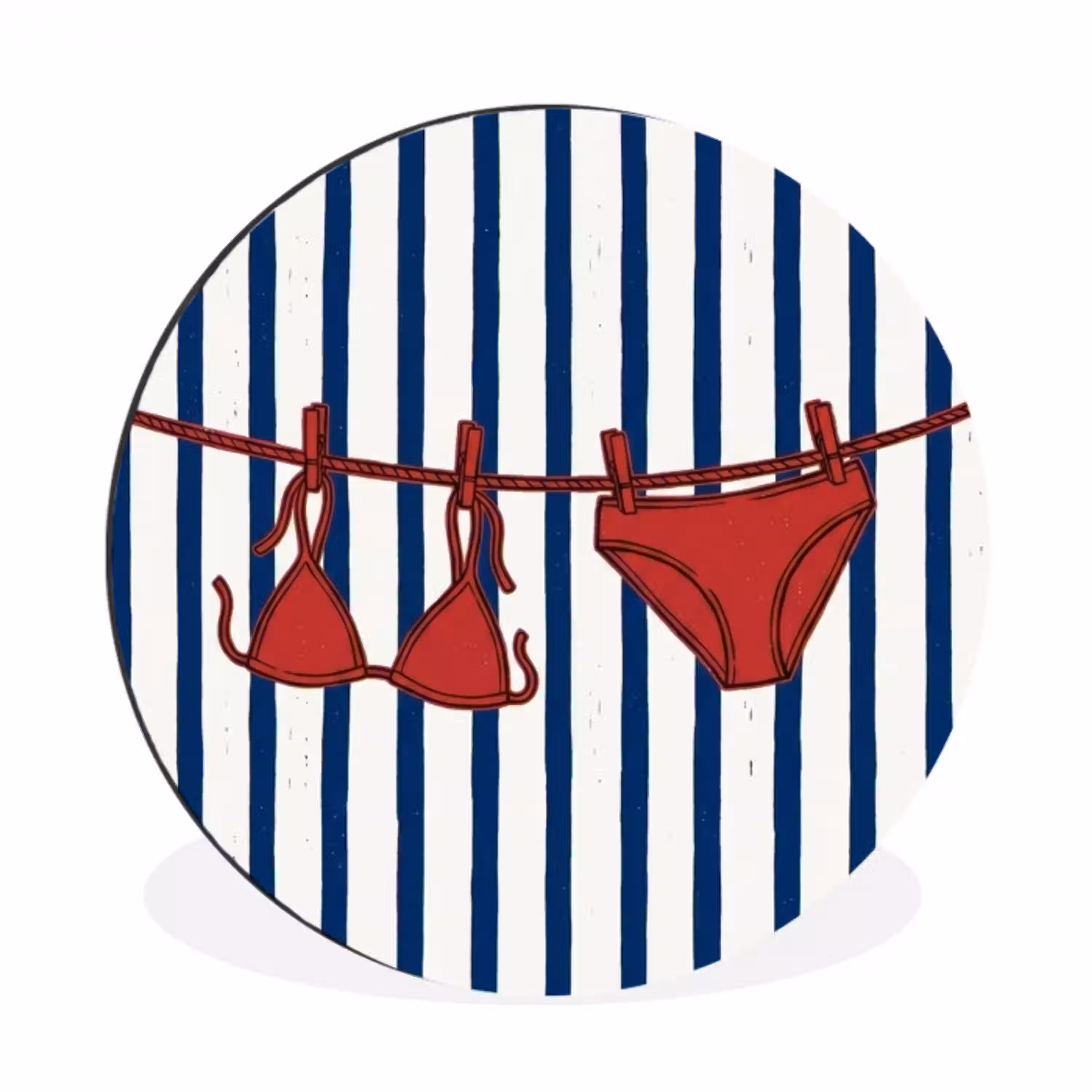 Badkleding - Waslijn - Zomer - Illustratie - Rood Wandcirkel aluminium klein -3d