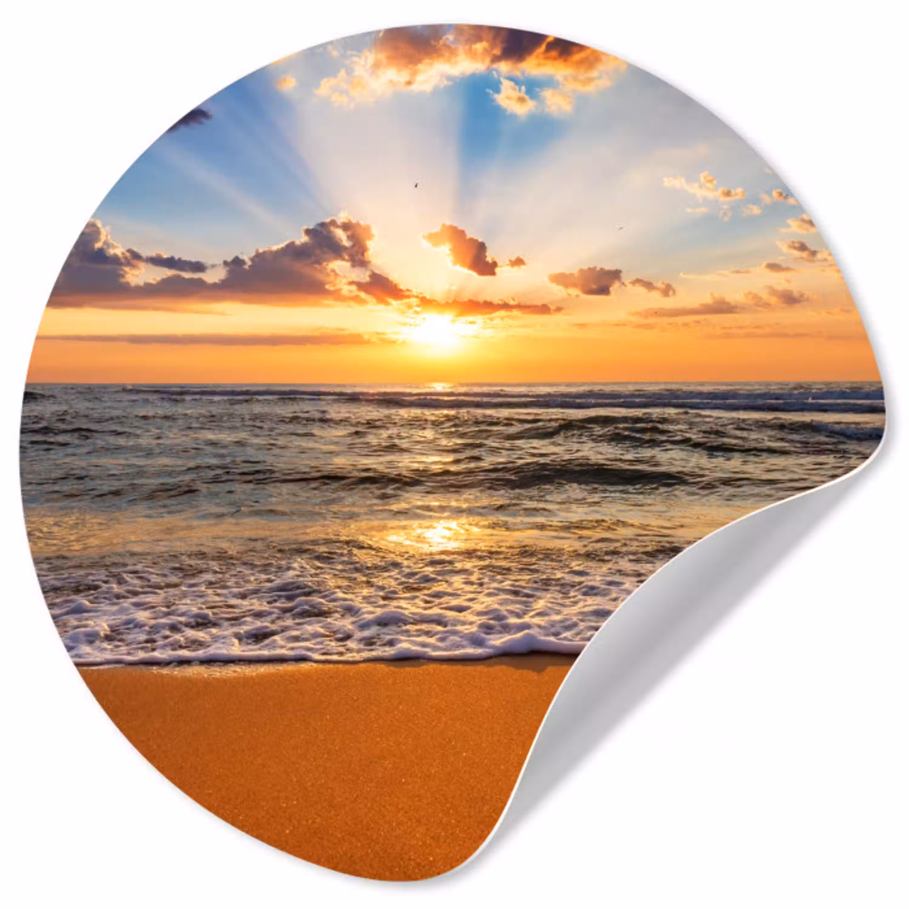 Strand - Zonsondergang - Zee - Wolken - Horizon Wandcirkel behangsticker klein -3d