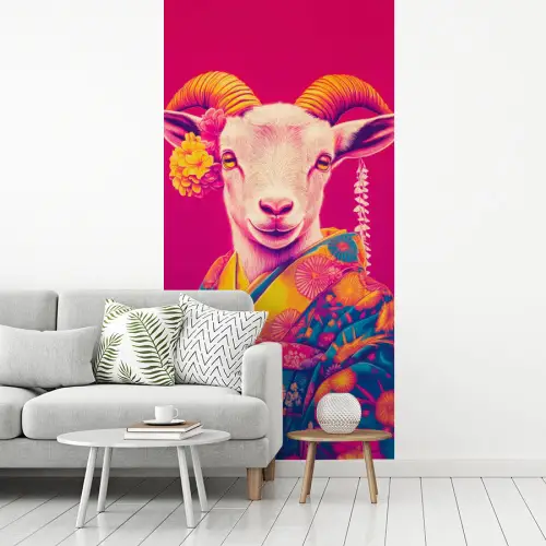 Geit - Hoorns - Kimono - Kleurrijk fotobehang vinyl groot -woonkamer