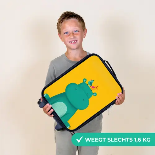 Nijlpaard - Vogels - Groen - Geel Kinderkoffer - Zwart klein -sfeer4_NL