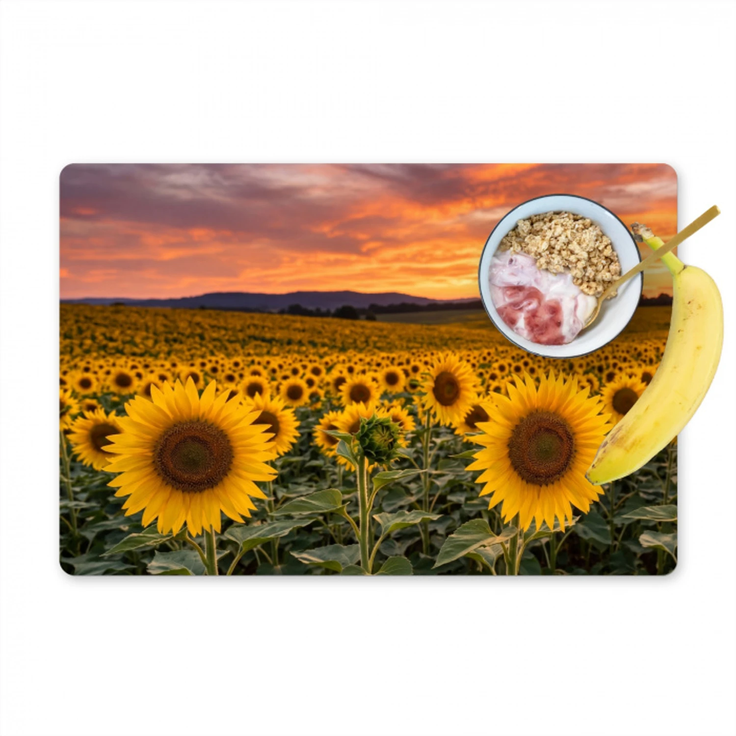 Zonnebloemen - Heuvellandschap - Geel Placemat vinyl groot -zzzproduct_Kitchenyeah-website