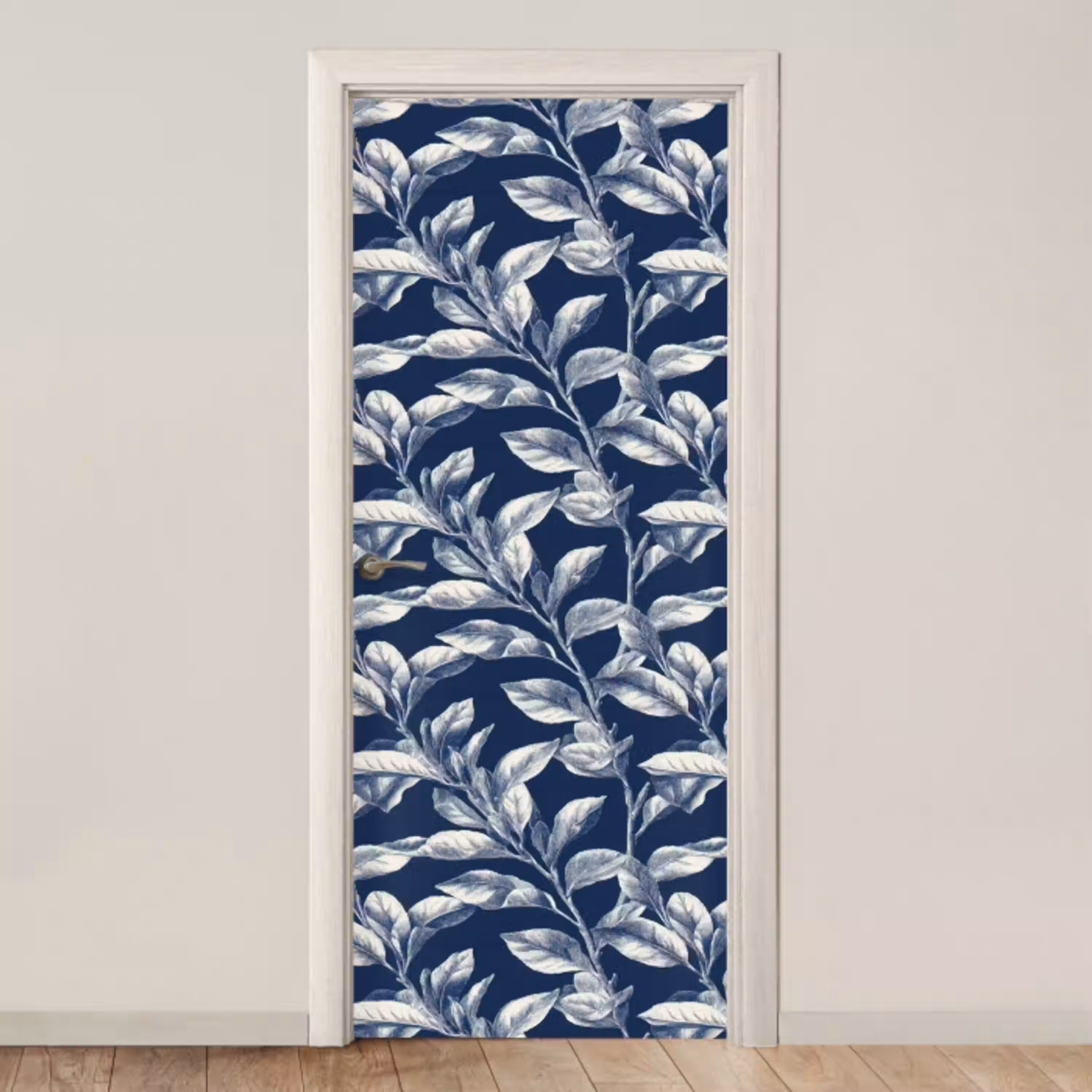 Botanisch - Patroon - Blauw deurposter klein 289 -3d_beige