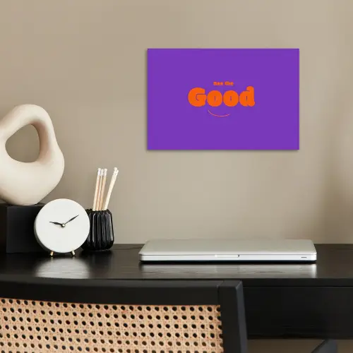 See the good - Oranje - Paars - Smiley poster papier klein -sfeer1